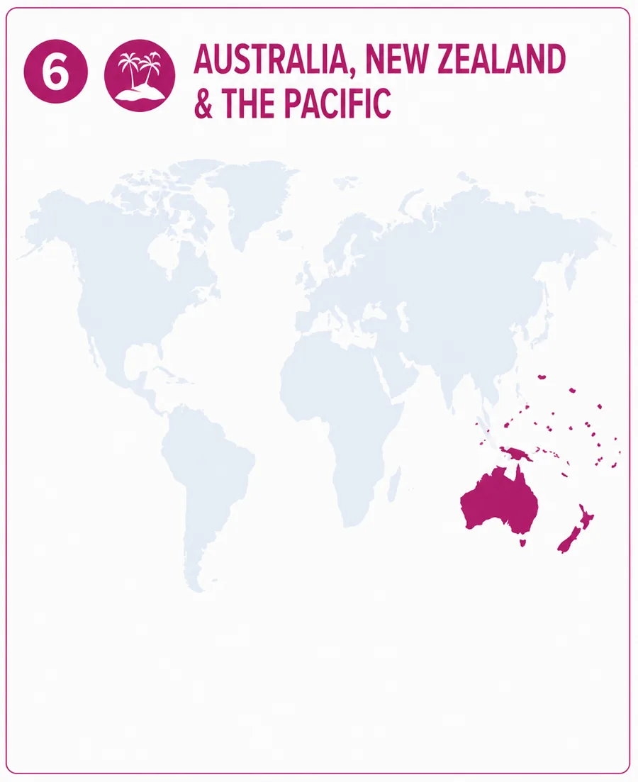 Map highlighting Australia, New Zealand, and the Pacific