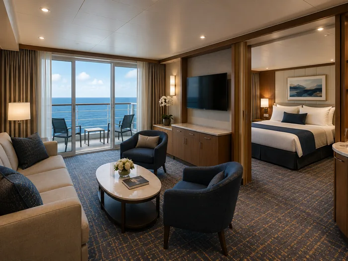 A spacious suite with a separate living area